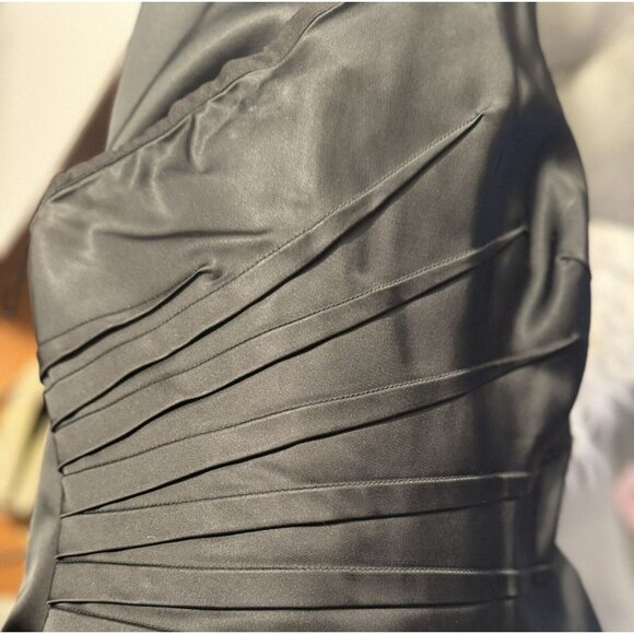 Vintage 90s Cache Dress Sz 4 Black Ruched Knee Length One Shoulder Cocktail Y2k‎ - Picture 4 of 6